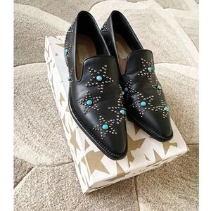 Valentino Star Turquoise Studded Loafers – Size 7.5